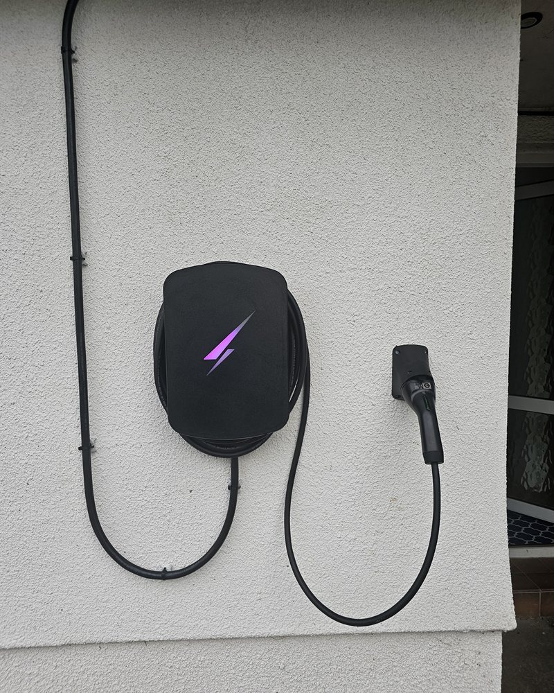Hypervolt Home 3 Pro EV charger installed on a wall, Carmarthenshire