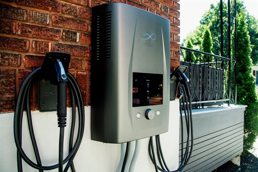 EV charger installed on an exterior wall